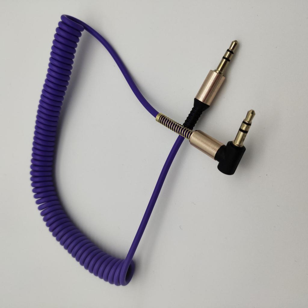 1.5m Retractable 3.5mm Male-to-Male AUX Spring Audio Cable with Elbow to Straight Head Design for Car Connection