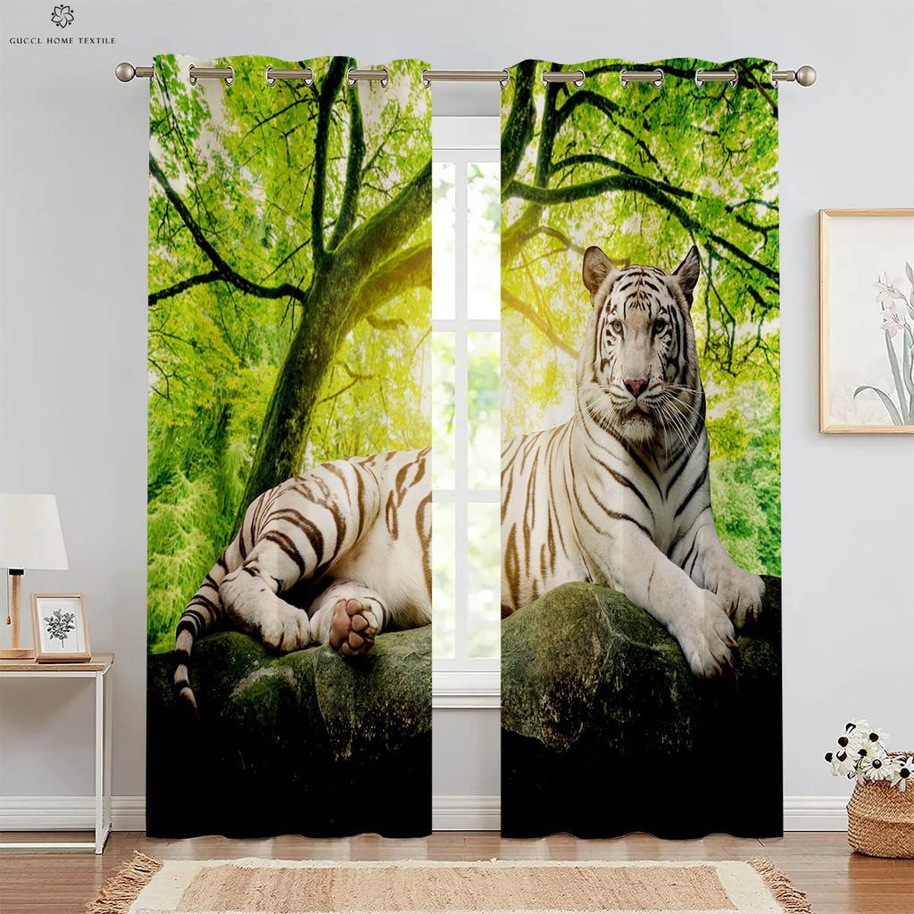 Decorative Tiger and Forest Animal 3D Printing Curtains Suitable for Bed Room Living Room Study Room 2 PCs High Quality