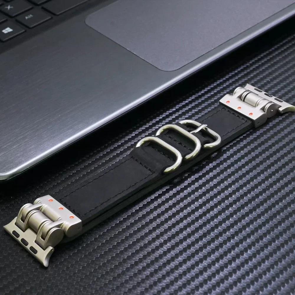 Soft Leather Strap for Apple Watch Ultra 2 49mm Series 10 9 8 7 46mm 45mm Men Luxury Band for iWatch 6 5 4 Se 44mm Loop Bracelet