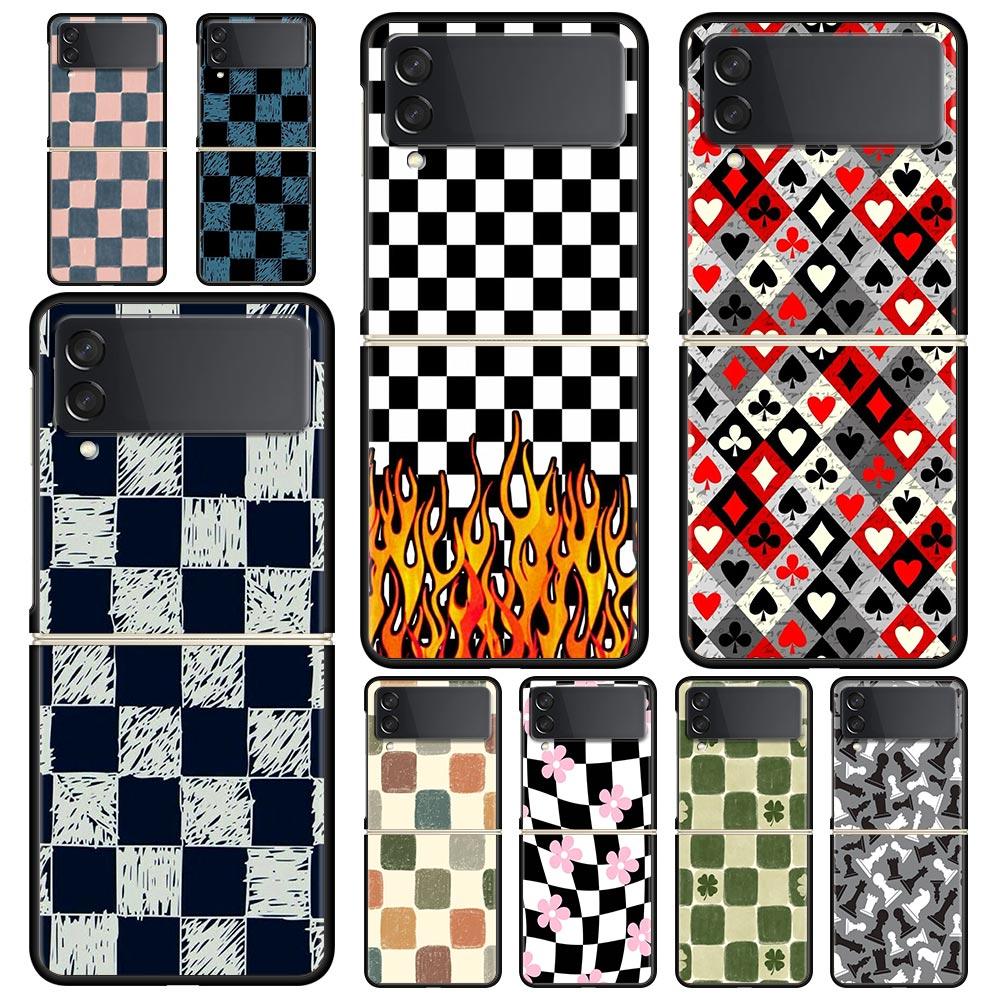 Schachbrett karierte Schachbrett Handyhülle für Samsung Galaxy Z Flip 3 4 5 6 Faltbar Für Samsung Z Flip4 Flip5 PC Hartschalenhülle