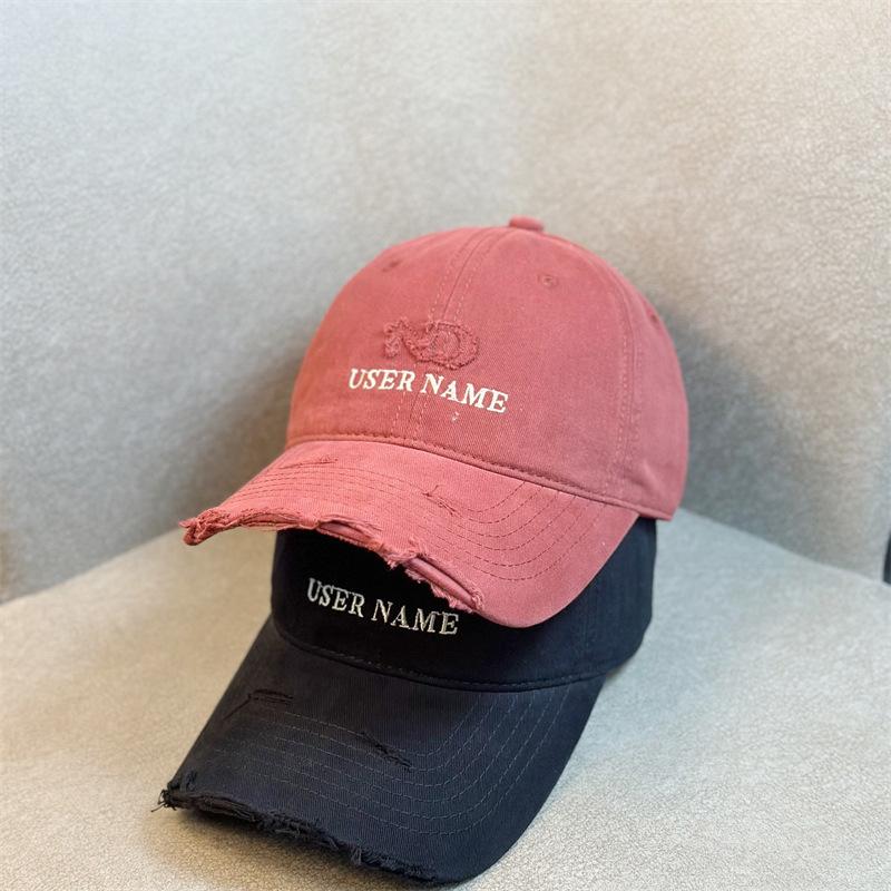 New American Baseball Cap for Men and Women Spring and Autumn Ripped Letter Embroidery Trendy Brand Casual Versatile Street Photography Couple Student