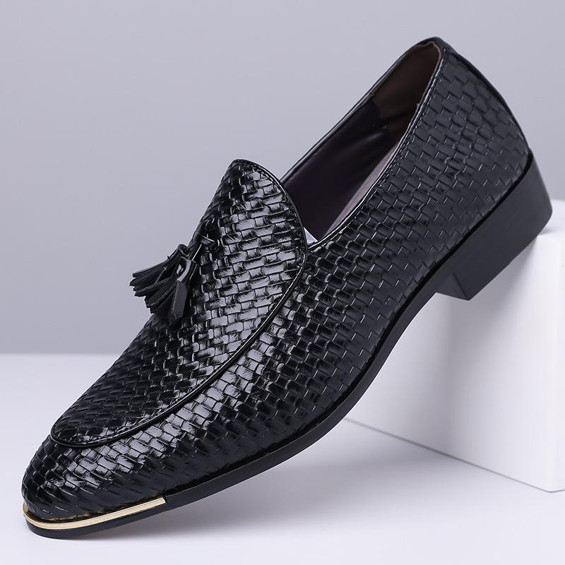 Men's Woven Tassel Loafers - Large Size Slip-on Leather Shoes In Stock