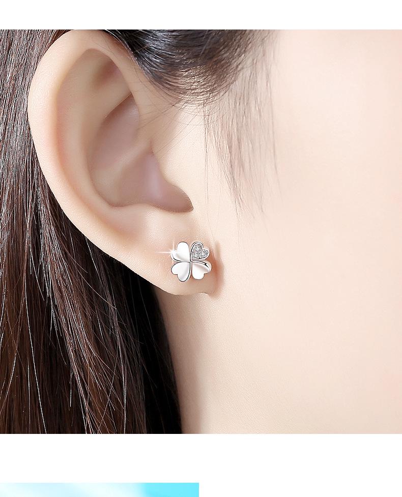 Korean Style Four-Leaf Clover Silver Stud Earrings for Women - Elegant Trendy Creative Jewelry