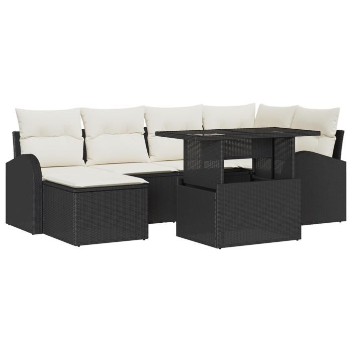VidaXL Ensemble de canapé de jardin 7 pièces avec coussins noir poly rattan 3348673