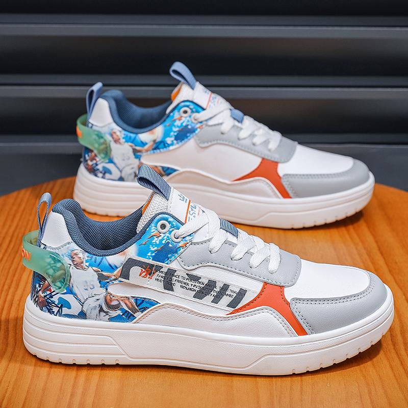 

New Men s Classic Four Seasons Fashion Low Top Thick Sole Skateboarding Shoes Comfortable Soft Sole Basketball Sneakers 46 білий/синій