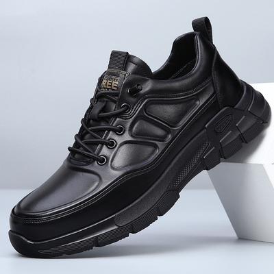 New Fashion Men Genuine Leather Casual Shoes Black Flat Leisure Sport Shoes Outdoor Cool Slip-on Sneaker