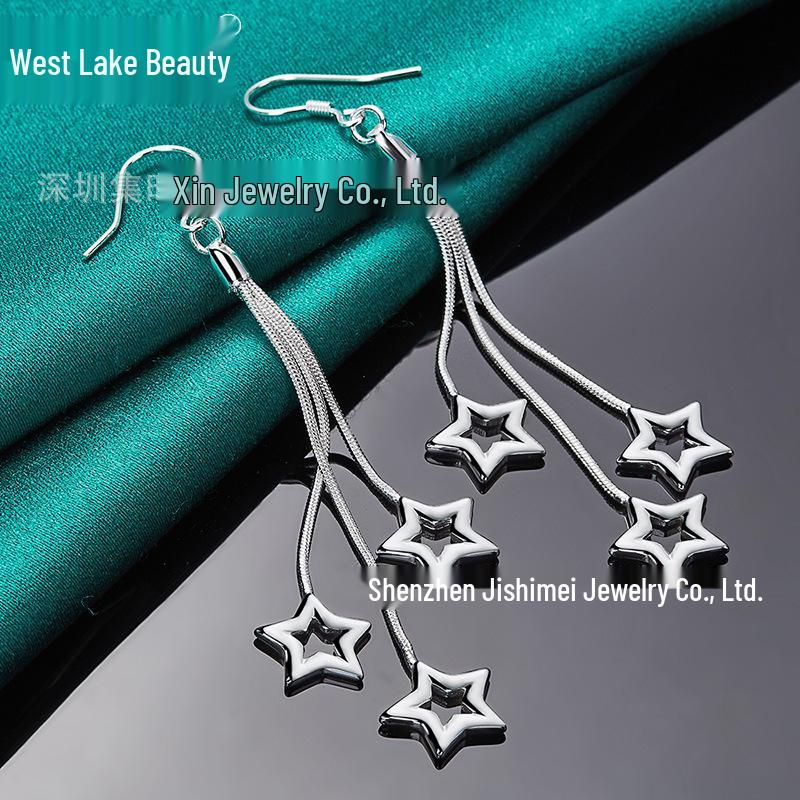 Star Filigree Silver Long Earrings for Women by West Lake Beauty