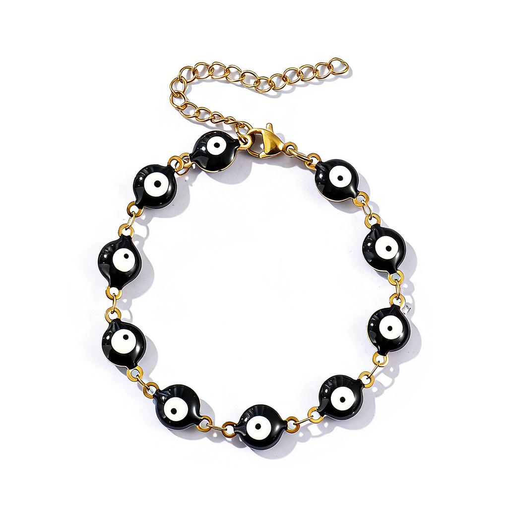 Evil Eye Double-sided Enamel Bracelets 304 Stainless Steel Handmade Link Chain Religious Retro Gift Jewelry 16.5cm(6 4/8") long