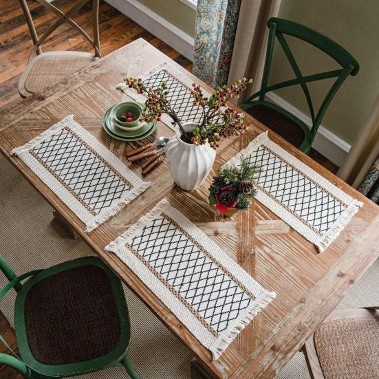 Stolní podložka střapce Design Jemné šití Obdélníkové Vintage tkané Boho prostírání pro restauraci