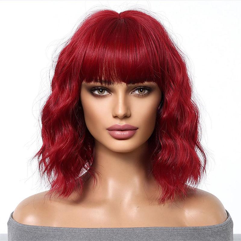 Pony Realistische Volle Kopf Kopf Goldene Haare Natürliche Perücke Frauen Abdeckung Kurze Lockige Bobo Welle