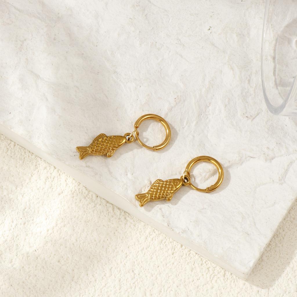 1 Pair Stylish Ocean Jewelry Earrings 18K Gold Plated Stainless Steel Fish Animal 3D Hoop Earrings For Women Gift 3.5cm x 1.4cm