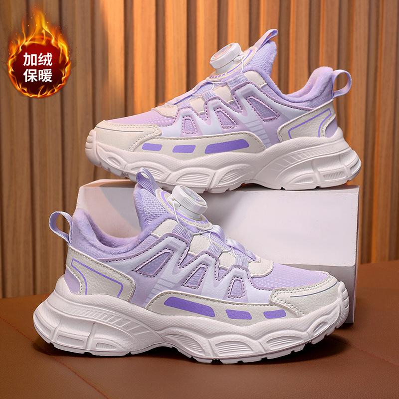 6059 two cotton shoes to keep warm 2025 winter girls sports shoes for primary and secondary school students with soft soles and rotating buttons