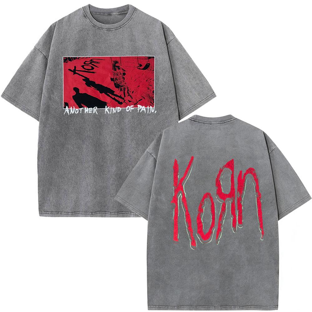 Korn Europe Tour Vintage Washed T Shirt Fan Gifts Metal Gothic Rock Band Tshirts Mens Clothing Casual Short Sleeve Tshirt