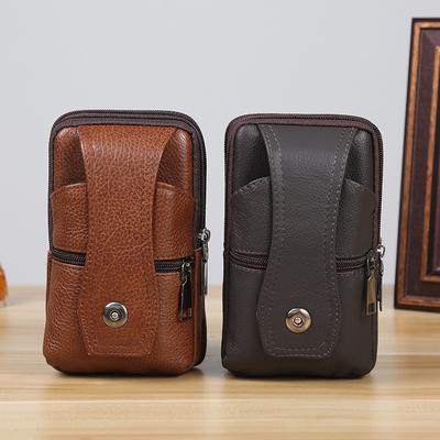 Men Leather Waist Bag Large Capacity Belt Bag Brown Shoulder Bags Crossbody Bags Multi-layer Buckle Mobile Phone Bag Pouch