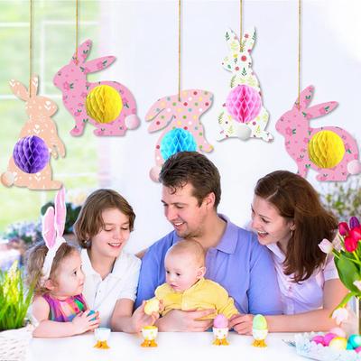 4Pcs Easter Bunny Pendants Adorable Appearance Lanyard Design Exquisite Pattern Edge Easy To Hang Easter Rabbits Hanging Pendants Party Supplies