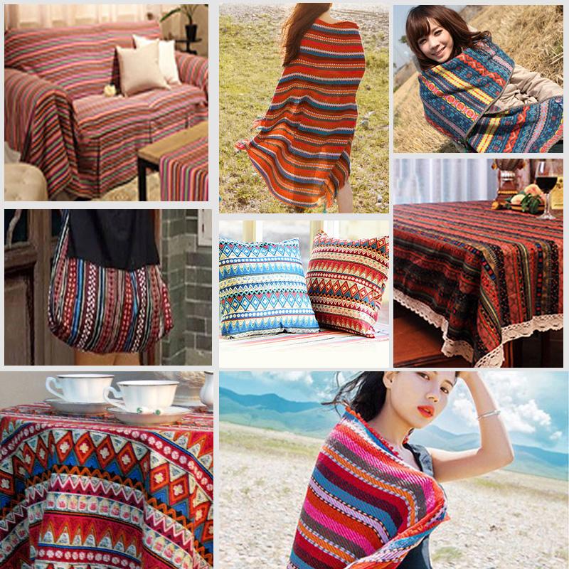 BILU Thicken Yarn Woven Polyester Cotton Linen Ethnic Jacquard Fabric for Home Textile