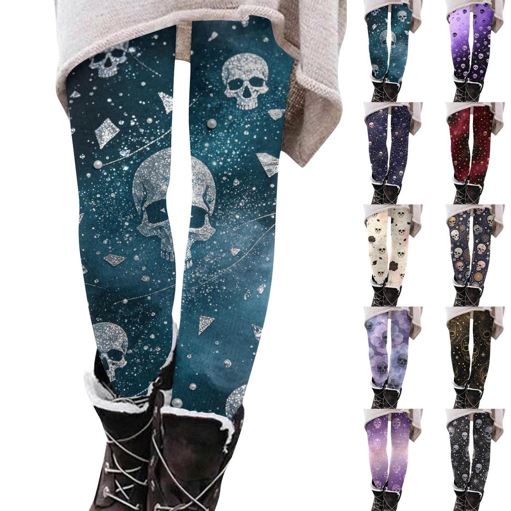 Women's Halloween Printed Stretchy Leggings Pants for Cozy Casual Home Wear