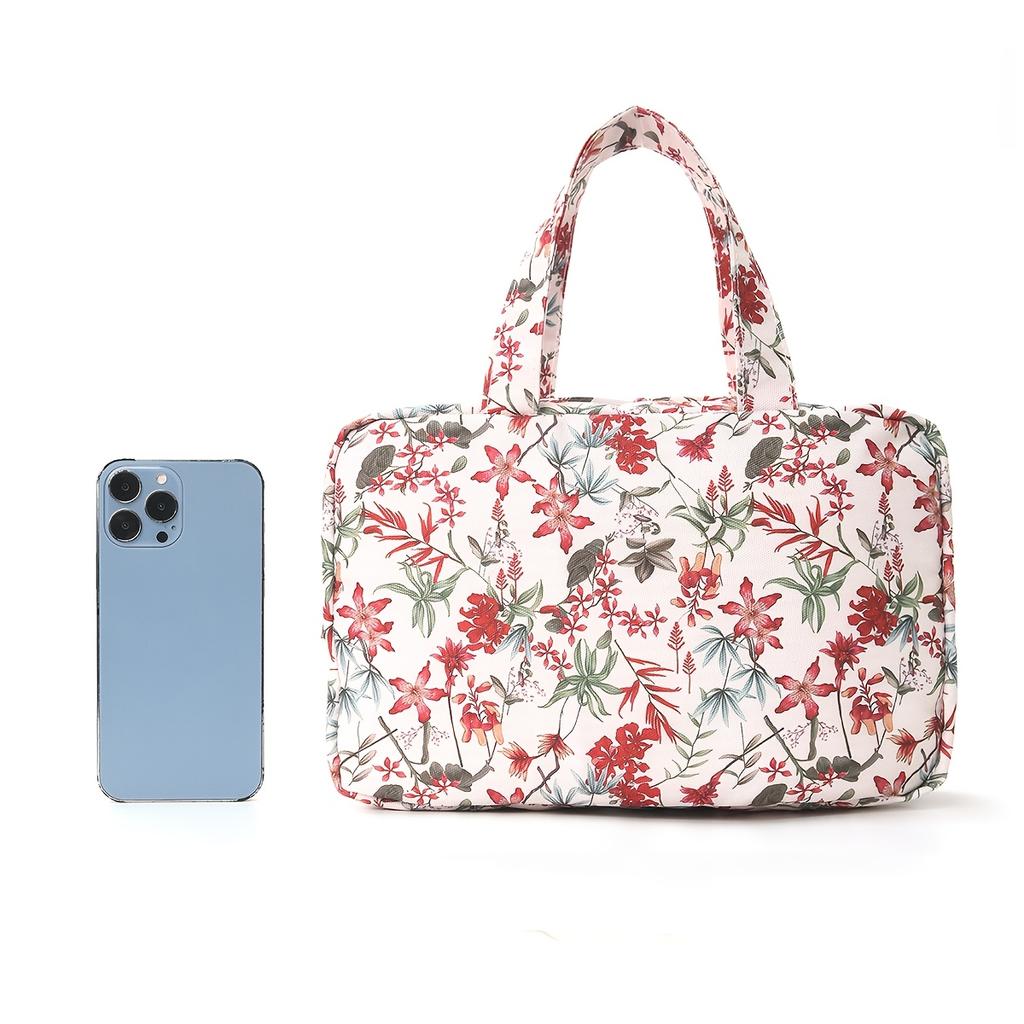 1Pc New Flower Patterned Four Fold Toiletry Bag with Hooks,Portable Travel and Wash Area Storage,Dry-wet Separation
