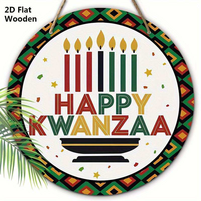 

Happy Kwanzaa Wooden Sign - Classic Candle Holder Round Sign for Front Door, Wall Hanging Decor - Ideal Kwanzaa Gift for Friend 20cm/7.87in зелёный