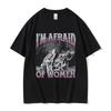 Marineblaues Kurzarm-T-Shirt mit "I'm Afraid Of Women" Wolf Meme Grafikdruck Für Fans von Internet-Humor