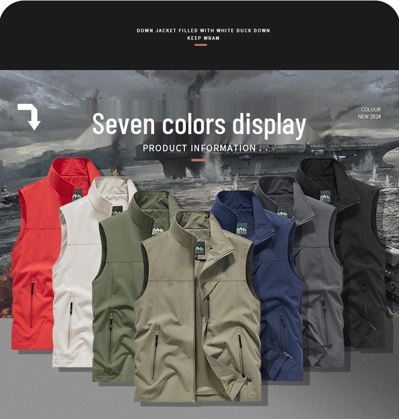 Herren-Outdoor-Weste mit Stehkragen und mehreren Taschen - Ärmellose Jacke für Frühling/Sommer zum Angeln & Fotografieren