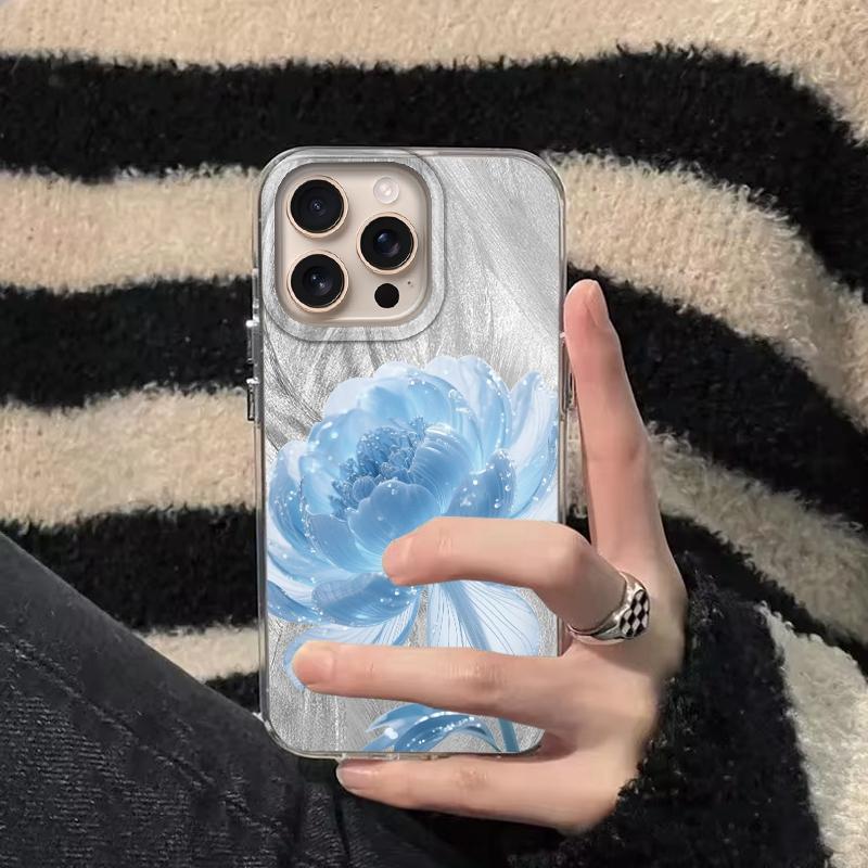 Luxury Blue Flower Girls Women Phone Case For Apple iphone 16pro 15 16 14 13 Pro Max 16e 12 11 7 8 Plus XR SE Bumper Funda Cover