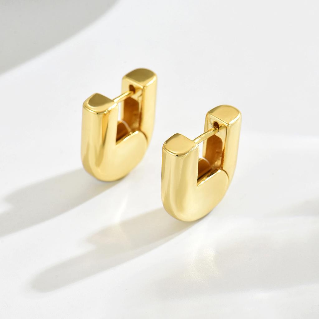 Wind jewelry 18k gold lock U-shaped design geometric earrings versatile high-end light luxury earrings NV