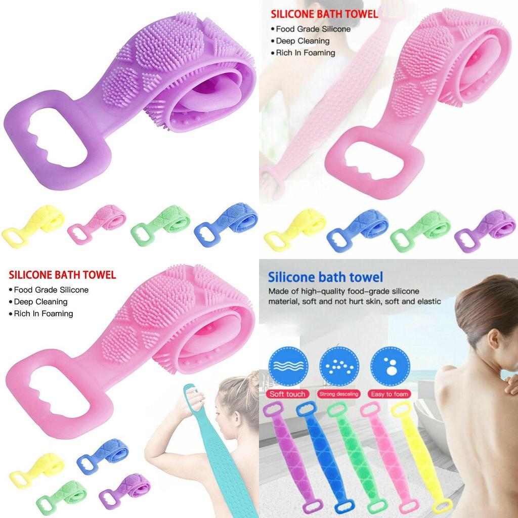 Luxurious Double Sided Back Scrubber Silicone Bath Shower Body Brush With Handle Strap