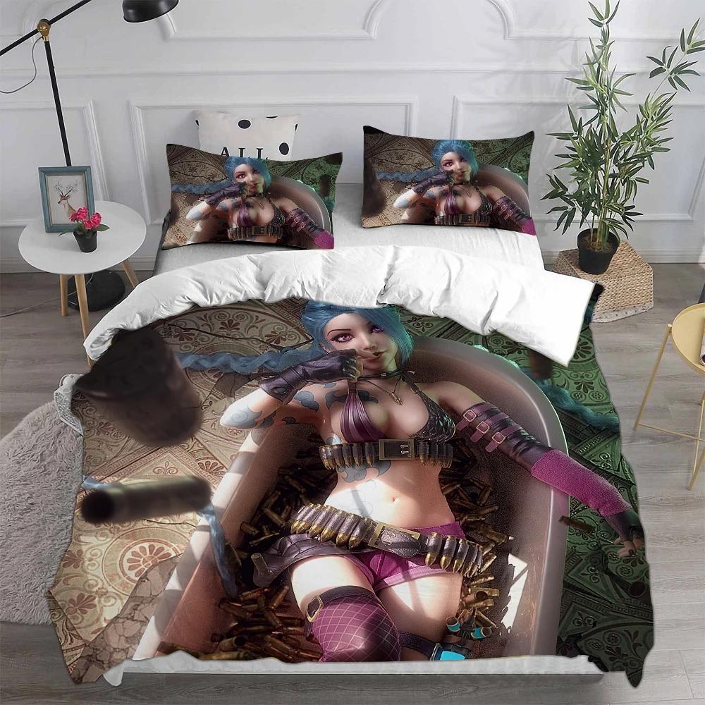 3D Print Game Girs Jinx Arcane Bedding Set Pillowcase Duvet Cover Double Twin Full Queen King Adult Kids Bedclothes Quilt Cover
