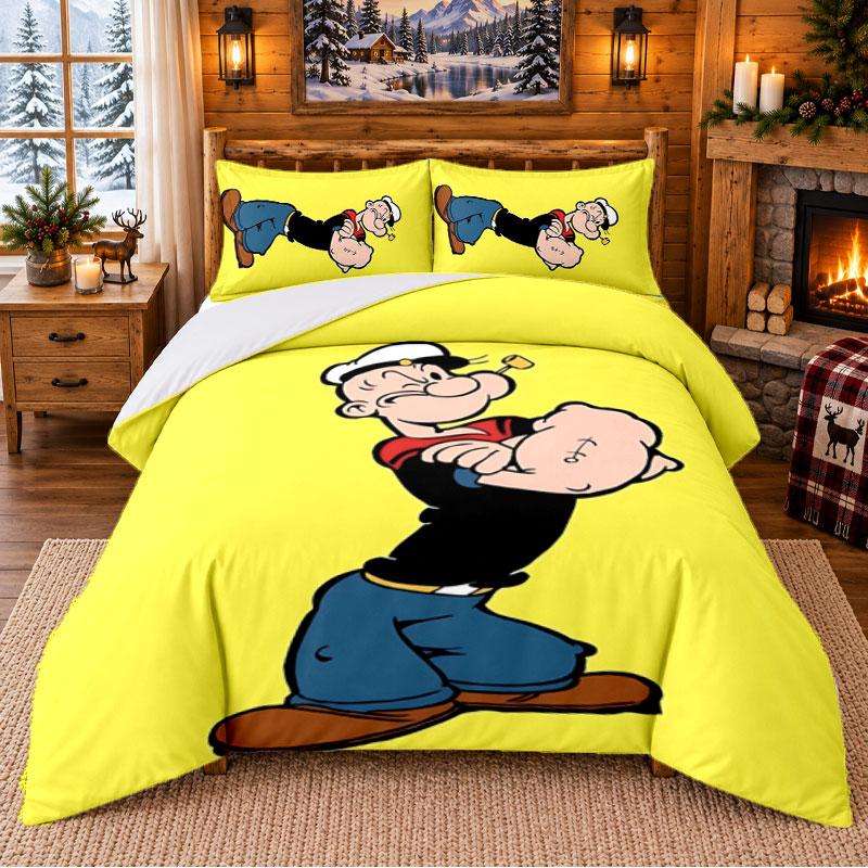 Popeye Pattern Bedding 3Pcs Set Bed Sheet And Pillowcases For Indoor Bedroom
