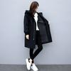 Womens Mid-length Autumn and Winter Comfortable Fit Thickened Windbreaker Hooded Large-size Black Cotton Jacket