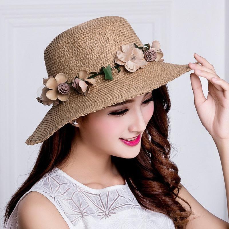 Summer Elegant Women's Hats Flower Ring Straw Hat Sun Hats Straw Beach Hat Flower Rope Woman's Hat Fashion Accessories