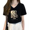 V-neck American retro pure cotton summer T-shirt women's 2025 new large size fat mm thin meat-covering short-sleeved top