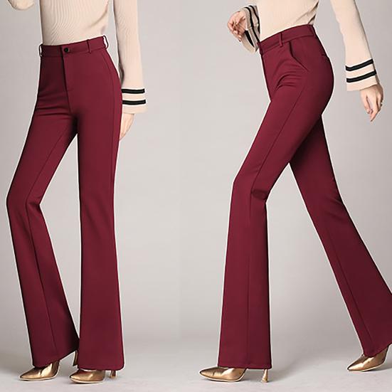 Women Trouser Flared Style High Waist Solid Colors Elastic Formal Long Stretch Office Lady Trouser for Office