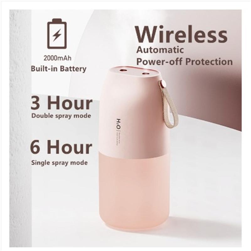 300ml Wireless Air Humidifier Portable Usb Rechargeable Double-nozzle Ultrasonic Air Purifier Night