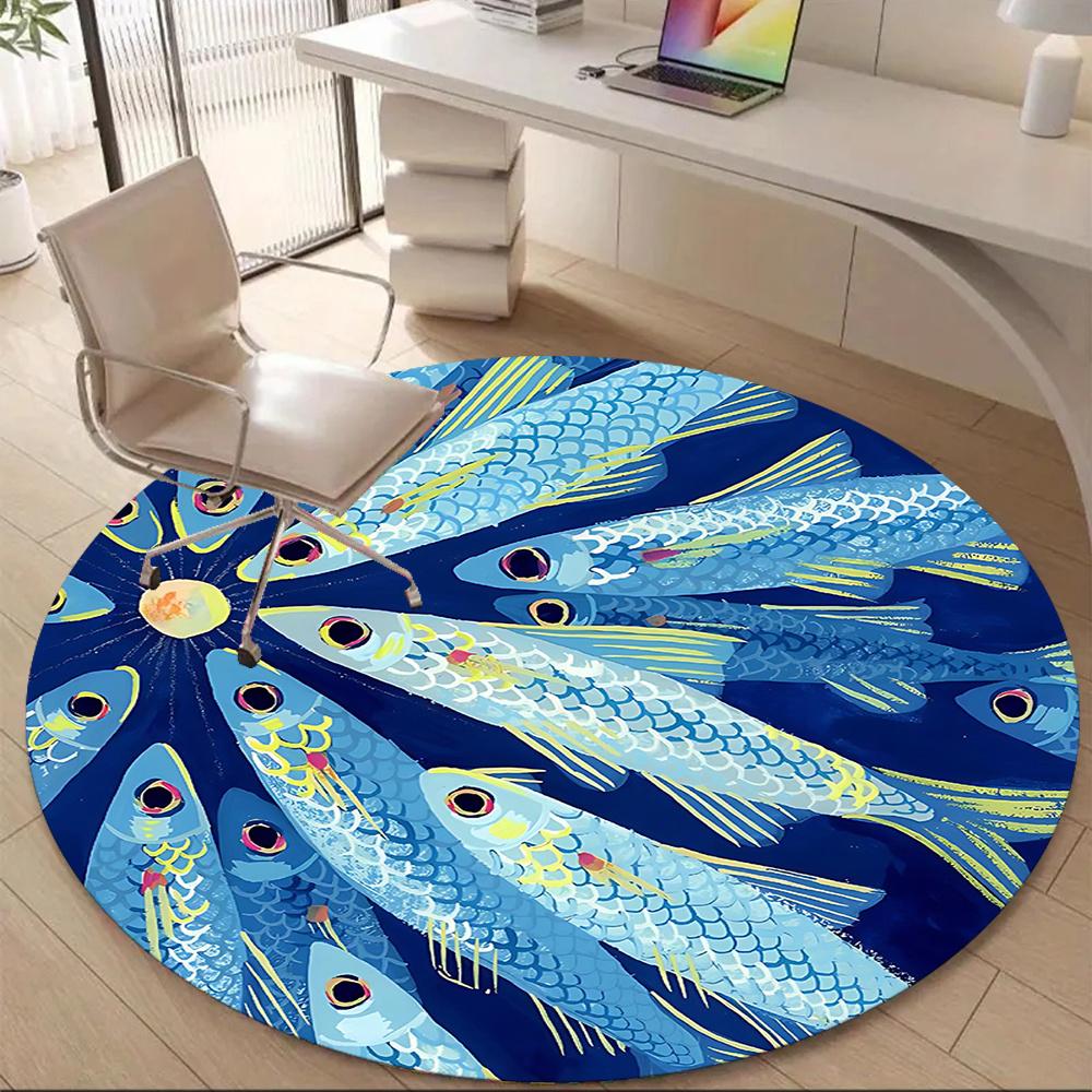 

1PC Fish School Office Round Area Rug, Indoor Mat Suitable ForOffice, Under Office Chairs Bedroom Living Room Home Decor, Room Deco g056 80cm by 80cm