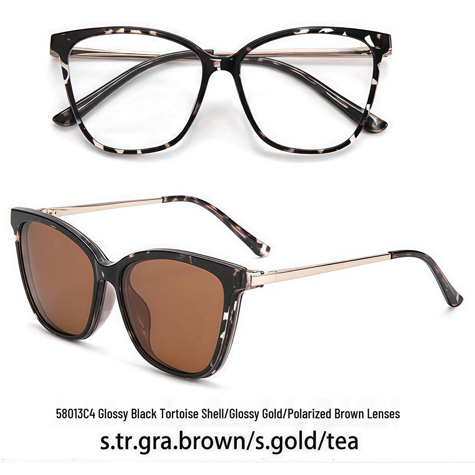 European Spring Two-Tone Magnetic Cat Eye Polarized Clip-on Glasses with Tortoiseshell Butterfly Frame