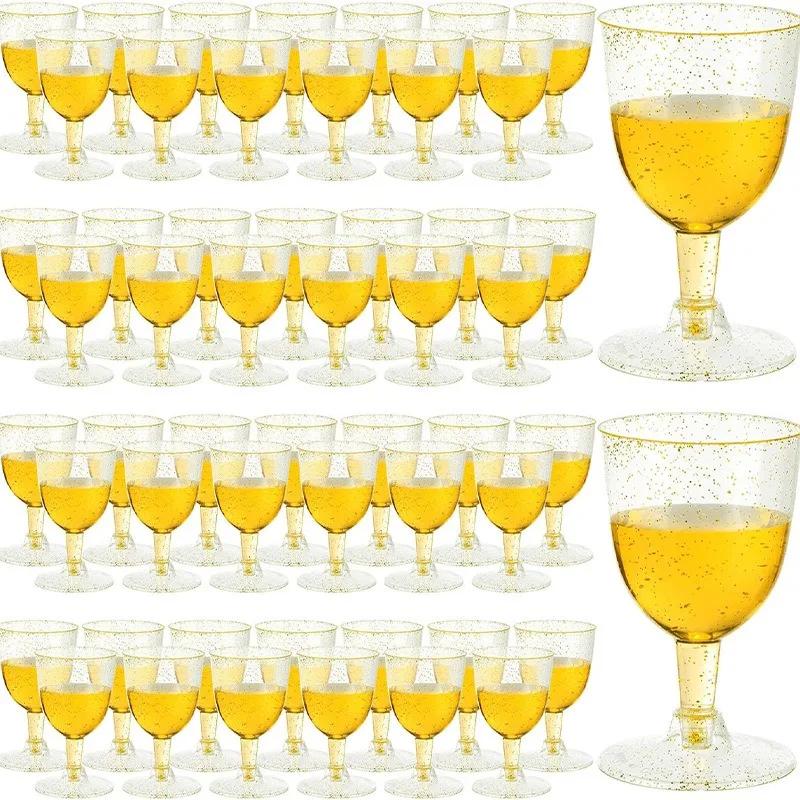 25PCS Clear Plastic Wine Cups Recyclable 5 Oz Shatterproof Wine Cup Juice Cups Disposable and Reusable for Party Wedding