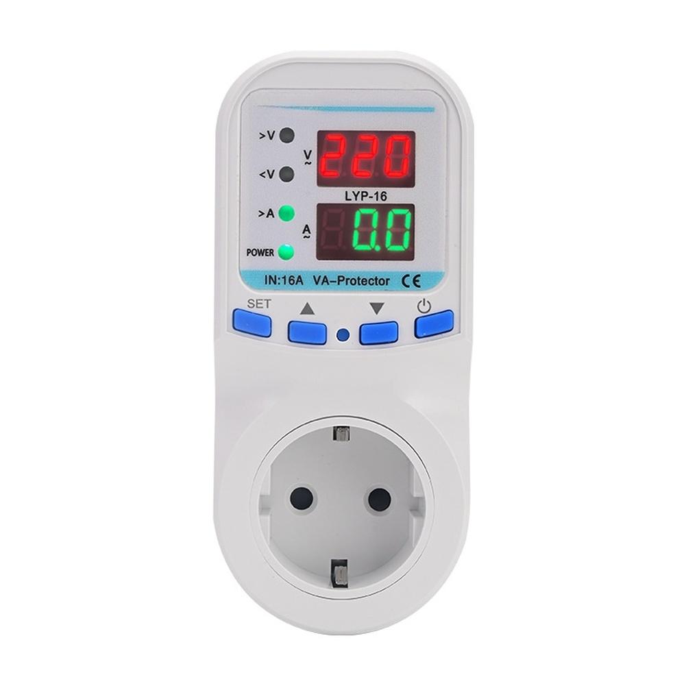 1pc 16A Metering Socket 220V Dual Digital Display Overvoltage/undervoltage Protector For Household Appliances
