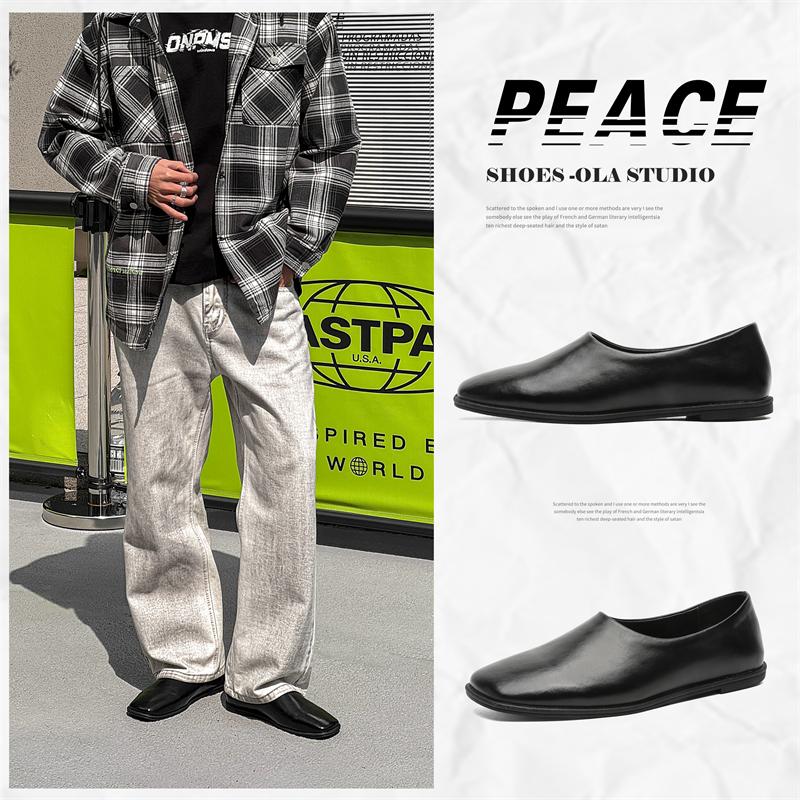 Moda 2025 Wiosna Brytyjski Styl Wsuwane Płaskie Buty Męskie Miękkie Oddychające Retro Buty do Jazdy Wszechstronne Casualowe Mokasyny do Codziennego Noszenia