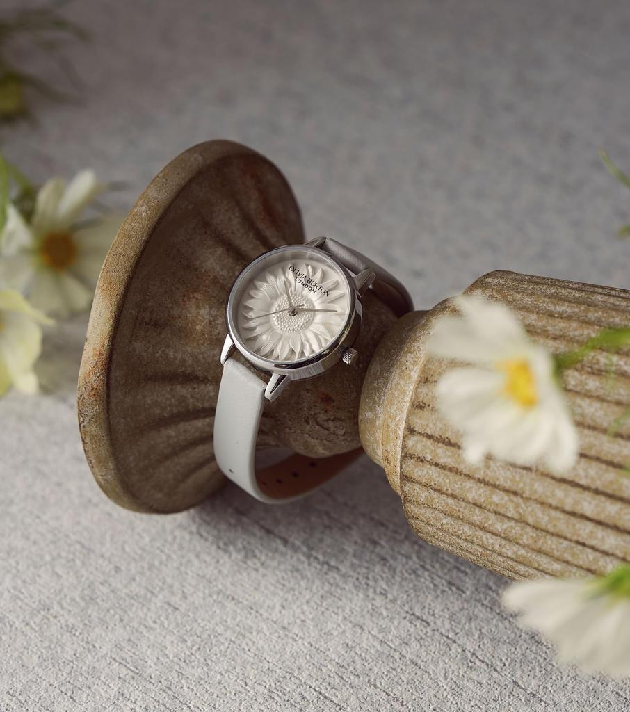 Authorized Dealer Olivia Burton Watch 24000223 3D Flower Midi Silver White Earl Grey Leather [OLIVIA BURTON] Women's