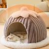 Windproof Warm Pet Bed House Enclosed Pumpkin Shape Washable Soft Cat Plush Tent Kennels for Indoor Pet Supplies