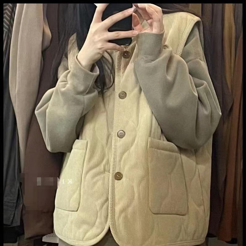 

Retro Corduroy Vest Jacket Autumn and Winter Loose Warm Plus Velvet Thickened Vest XL абрикосовий