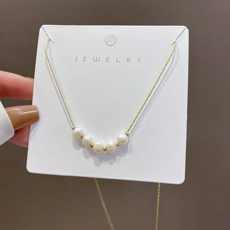 Cold wind retro pearl necklace female ins Internet celebrity collarbone chain European and American simple matching