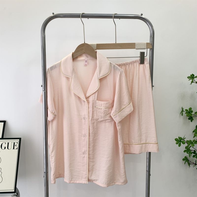 Summer Pajamas Short-Sleeved Shorts Women's Mercerized Cotton Thin Comfortable Lapel Sweet Home Wear Cute Suit Spring and Autumn