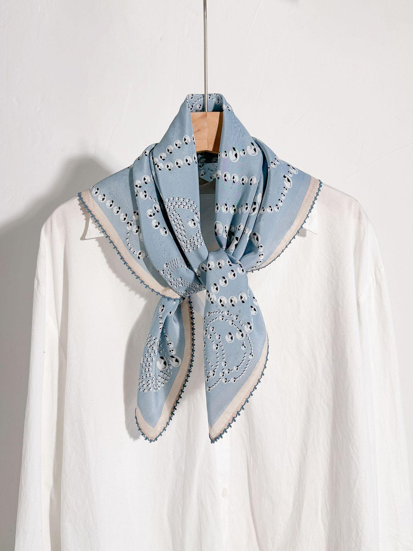 French lace double crepe square scarf elegant commuting 100% mulberry silk silk scarf temperament light luxury silk silk scarf decoration women 67