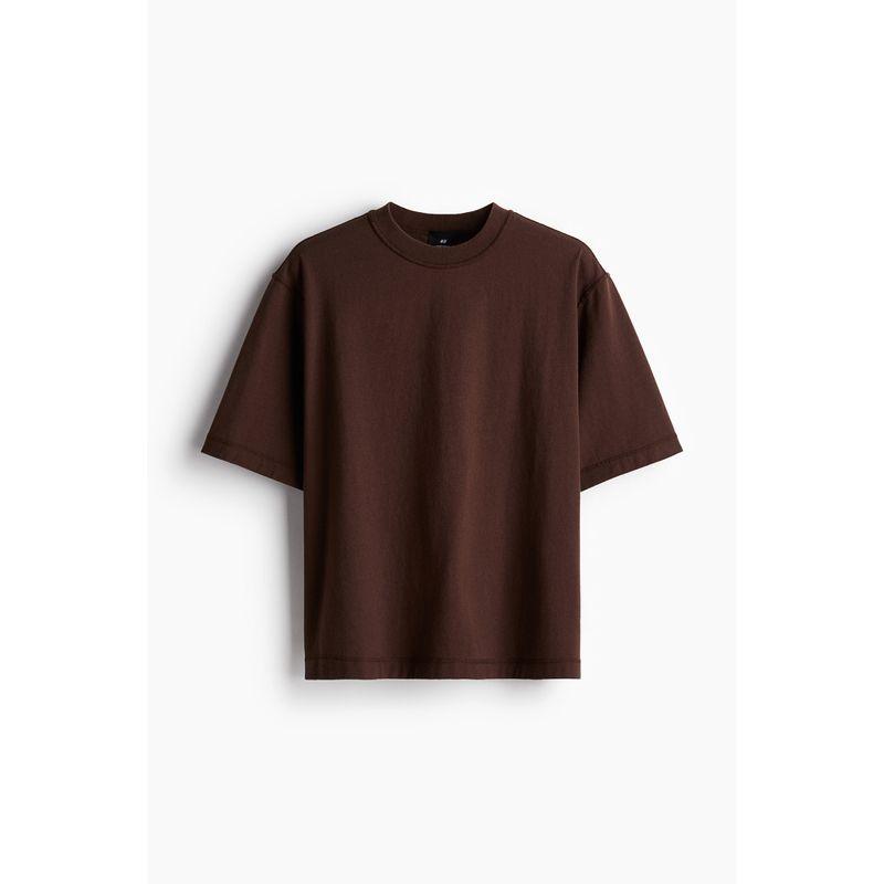 

HM Men s and Women s T-shirt Summer Square Style Washed Heavy Weight Cotton Short Sleeve Tops 1245825 Brown 180/124