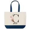 Tote Bag - PLANETEE - Christel - Lettre Fleur - Bleu - Coton 40x45 Cm