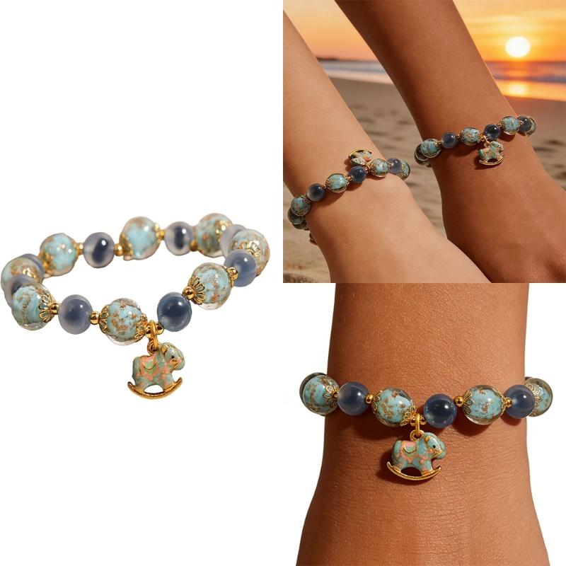 Luminous Agate Stone Beaded Bracelet Jewellery for Evening Event Natural Blue Color Skin Friendly Versatile Use