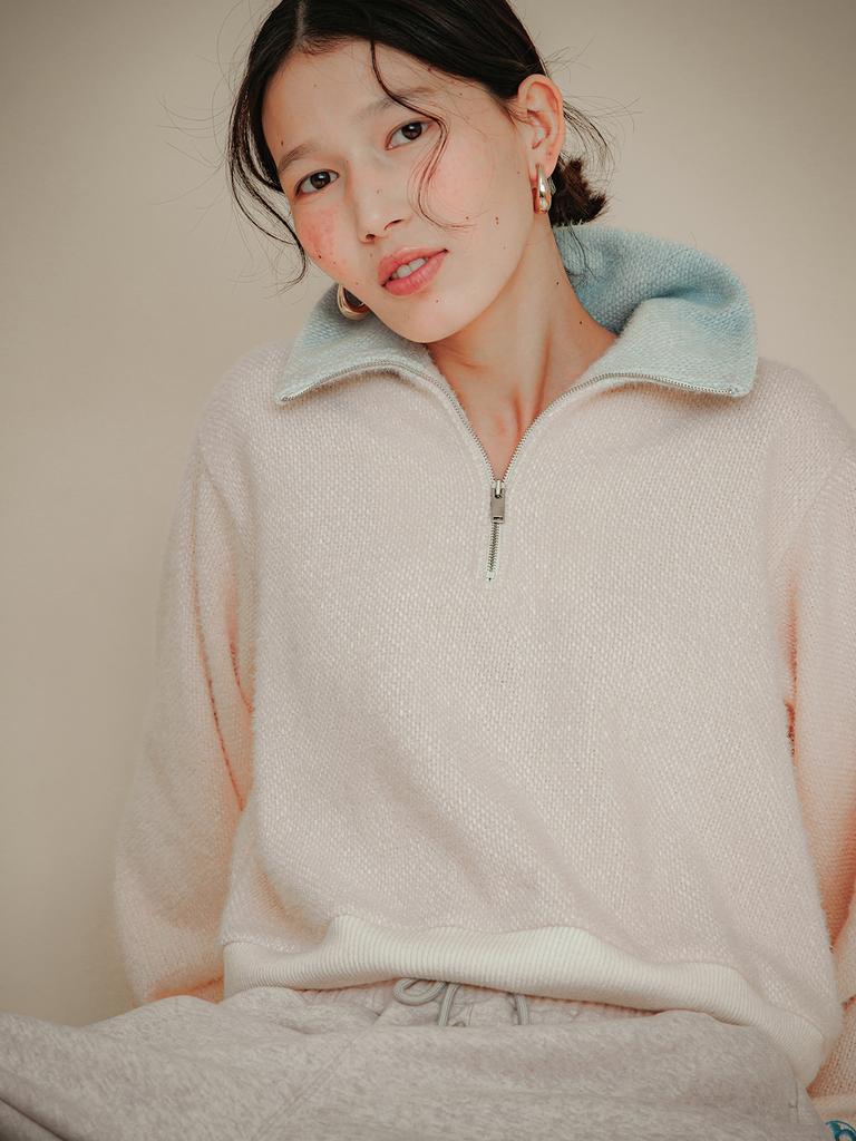 Peuswike Contrast Knit Zipup_Oat Beige